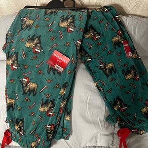 Festive Green highland cow Pajamas with drawstring/elastic waist